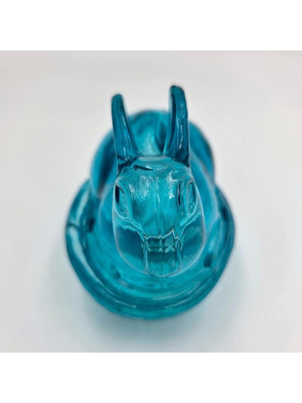 Vintage Blue Glass Bunny Rabbit Basket Weave Nest Covered Candy Dish Easter Read - Picture 7 of 15